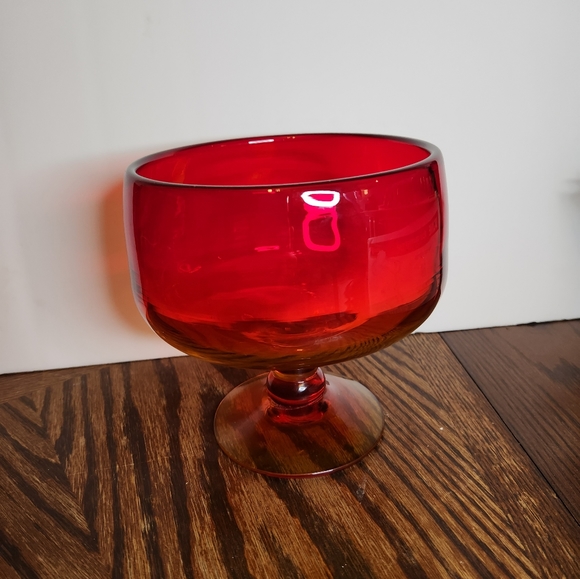 Vintage Blenko Amberina Large Handcrafted Glass Pedestal Bowl- Glowy! - Picture 1 of 4